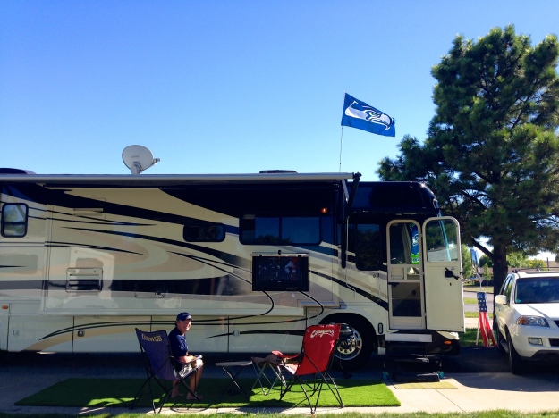 Our tailgating setup for the big game - notice our new flag!